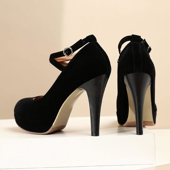 Black Heels For Women Strappy Closed Toe Platform High Heels Pumps Sexy Vintage - Picture 4 of 9